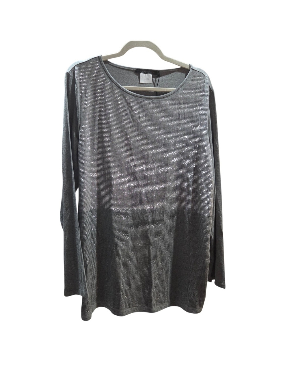 Marina Rinaldi by Max Mara Grey Viscose Jersey Top with‎ Rhinestones Size Large